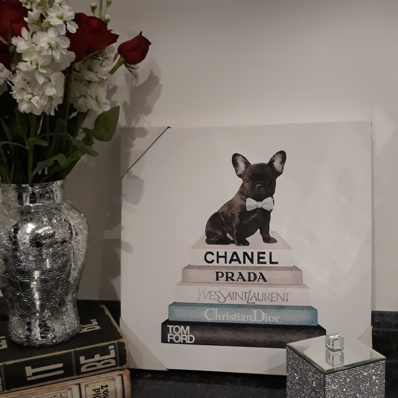 Designer French Bulldog Ford YSL Dior Framed Canvas Chanel Wall Picture Art New - Picture 4 of 8